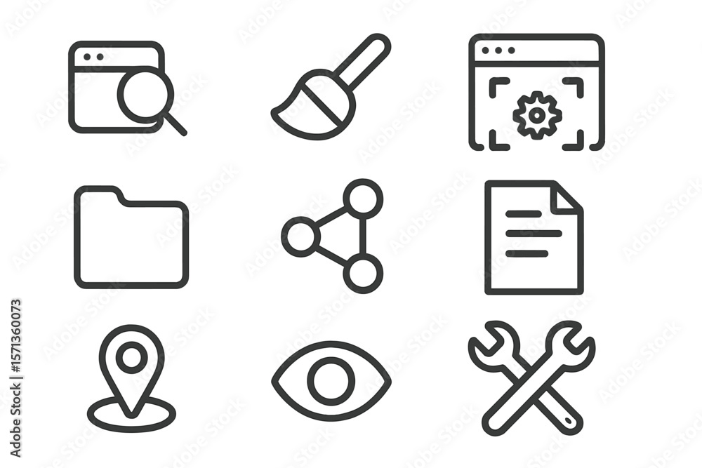 Poster vector illustration of technology and tools icons in minimalist style for web design