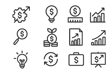 Financial growth and strategy line icons vector illustration for business design
