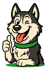 Logo style Husky Dog Vector file. Smiled happy dog vector, thumbs up
