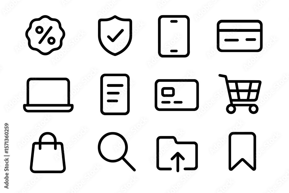 Poster e-commerce and technology icons vector illustration in minimalistic line style for web and app desig