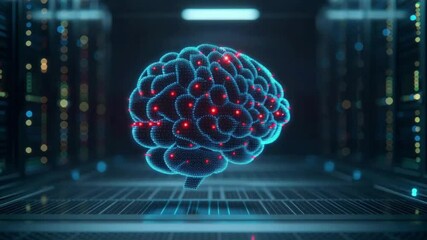 AI and machine learning concept, digital brain overlaid on server room, tech vibes - Powered by Adobe