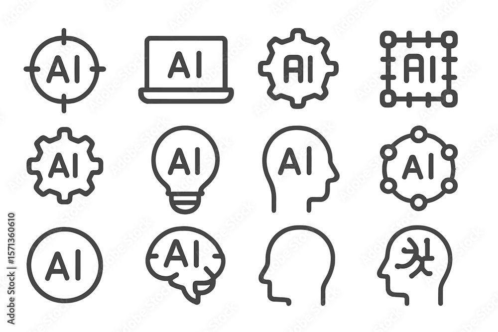Aufkleber artificial intelligence icons vector illustration for technology design in simple line style
