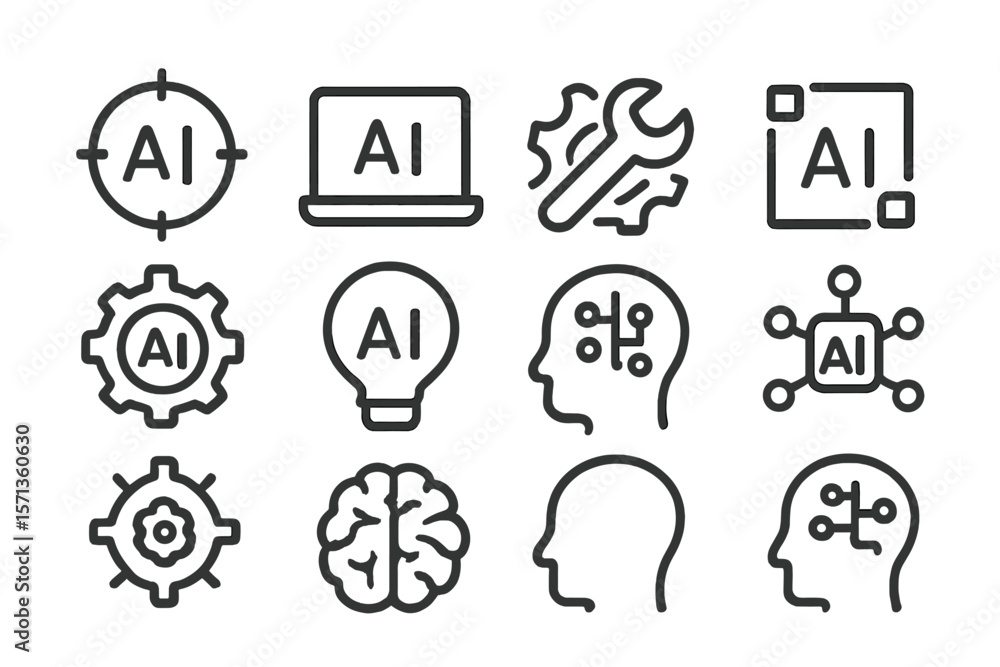 Poster artificial intelligence technology icons vector illustration in line style for digital design and te