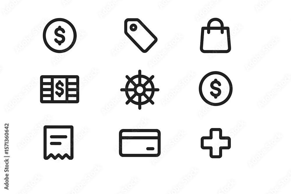 Aufkleber finance and shopping icon set vector illustration in minimalist style for web and app design