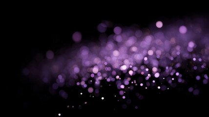 Obraz premium Purple bokeh sparkles gently glowing on black background, dreamy and magical abstract light effect