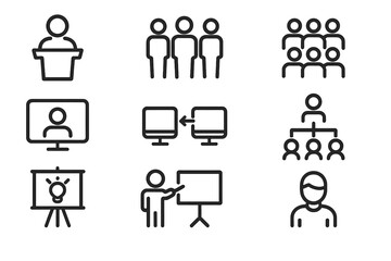 Minimalist business and communication icons vector illustration for presentations and team management