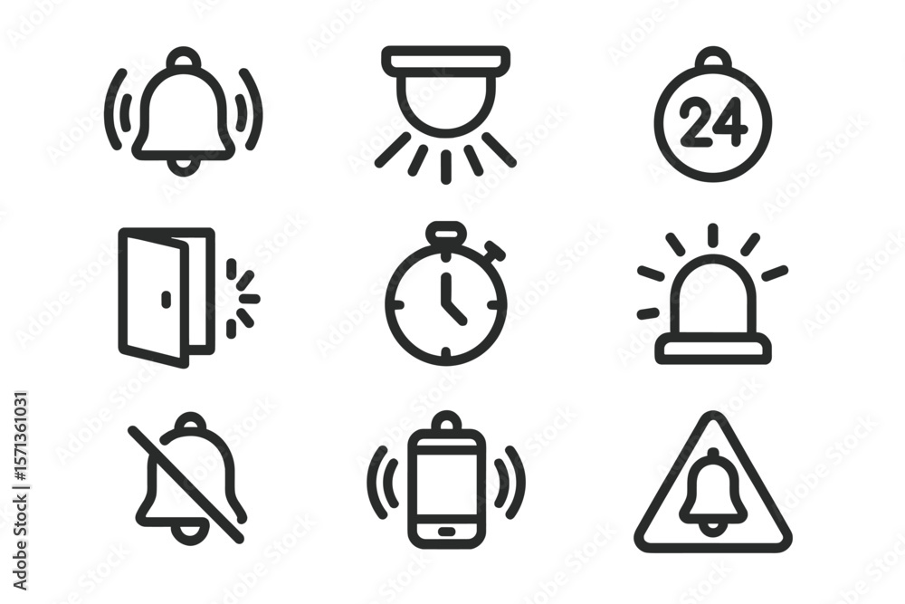 Poster minimalist alarm and notification icons vector illustration for user interface and app design