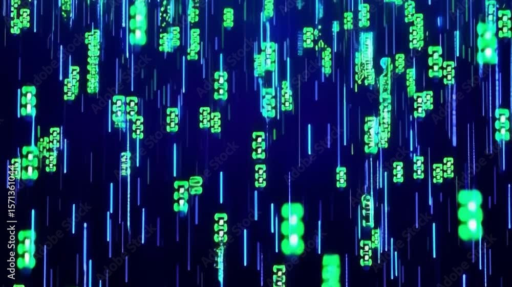Poster futuristic digital rain vibrant neon binary code data streams and virtual technology visualization i
