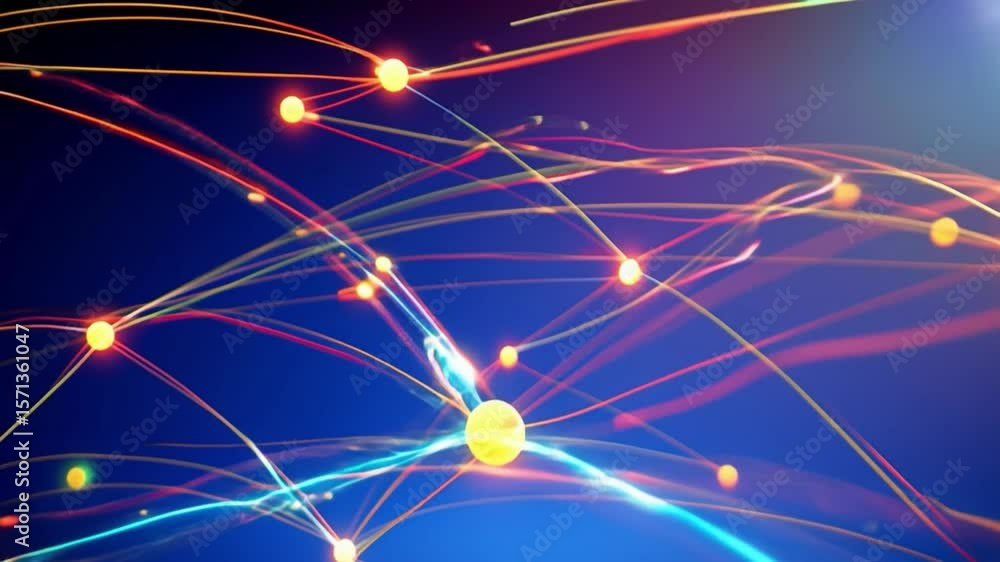 Poster dynamic visualization of interconnected light points and lines illustrating digital network connecti