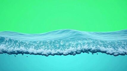 A wave of blue water with foam crests against a green screen background