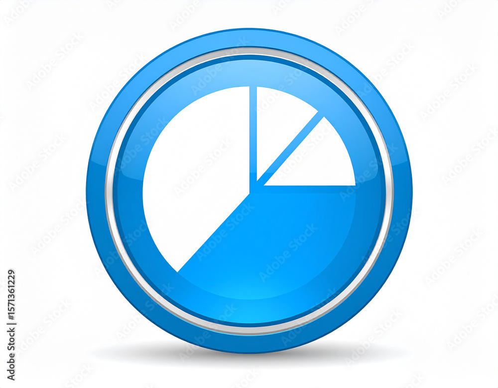 Fototapete A modern and stylish blue pie chart icon on a shiny button, a graphic representation suitable for business and data-driven reports.