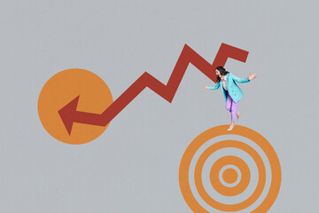 Banner pop 3d zine full collage of happy businessman businesswoman stand arrow development career...