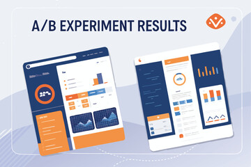 Vector digital ad testing with A/B experiment results data, metrics, conversions, analytics, website, design.