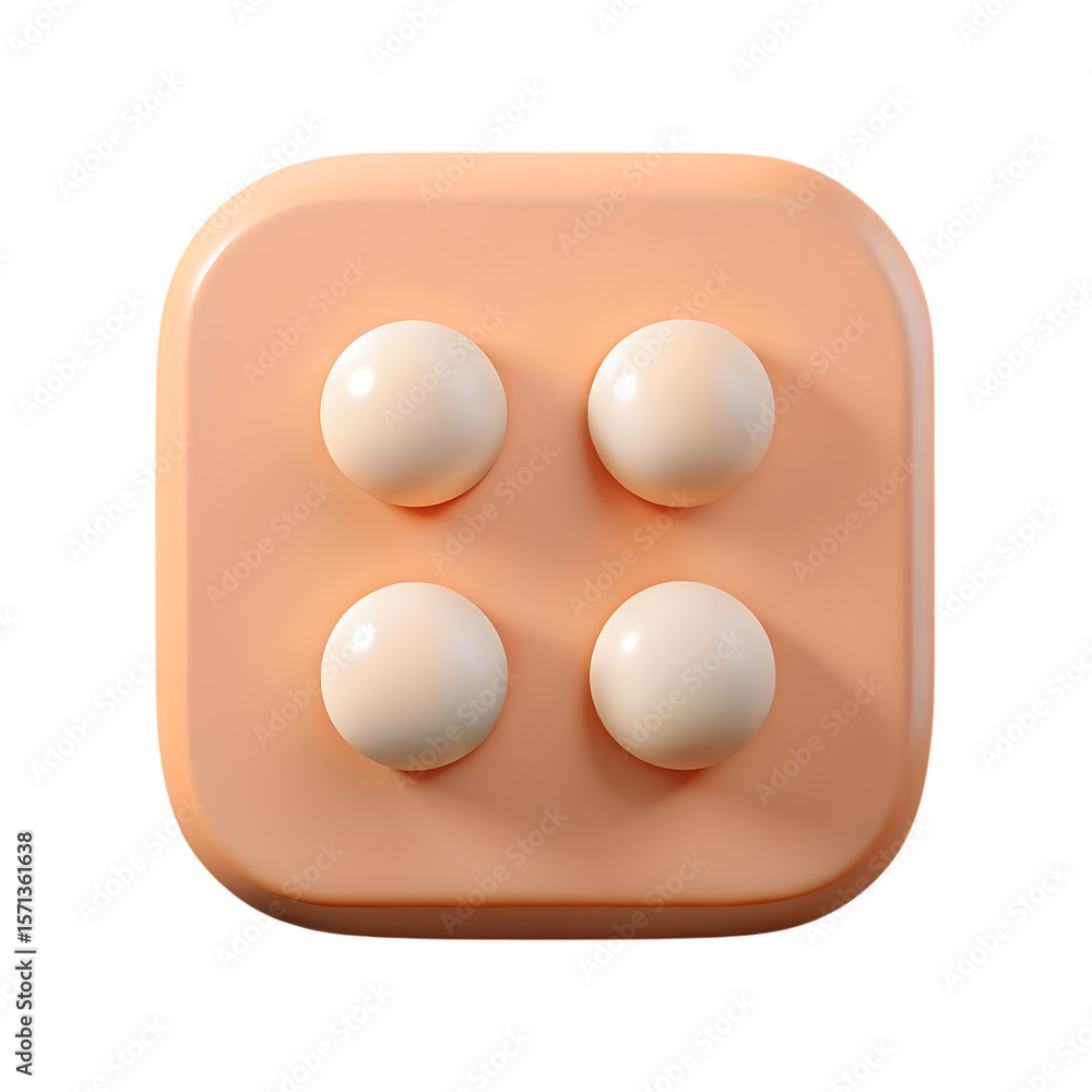 Aufkleber 3d icon of a peach colored square button with four dots isolated on transparent background