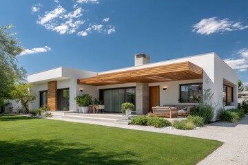 Clear Blue Sky with Bright Shining Sun and Fluffy White Clouds on a Sunny Day
