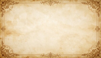 Vintage aged paper background with elegant ornate frame and classic decorative borders, ideal for old-fashioned design templates.