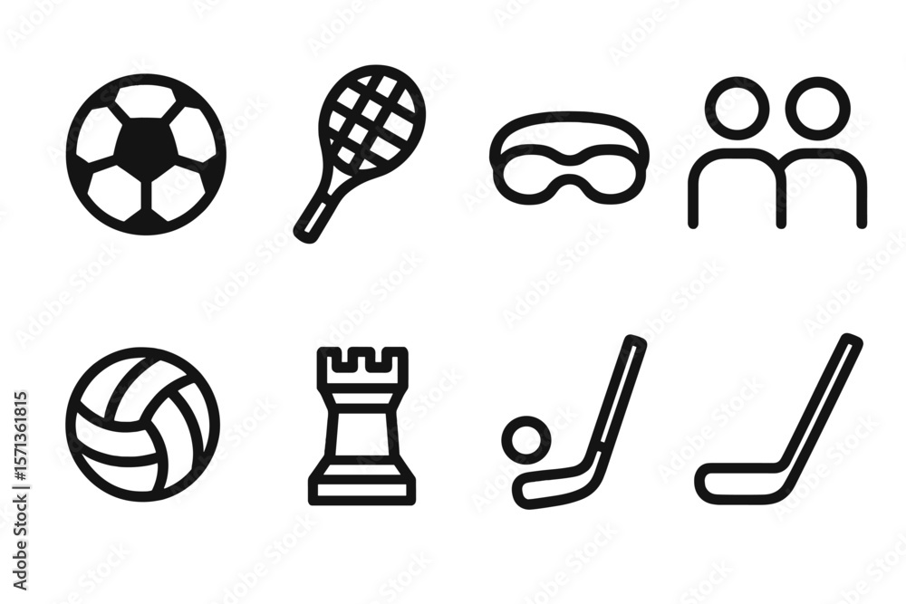 Poster sports icon set vector illustration with minimalistic design for digital and print use