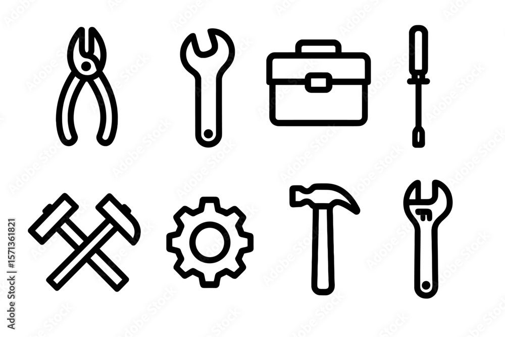 Poster tool icon set vector illustration for design and print in minimalist style