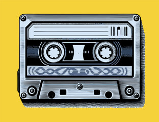 Retro Cassette Tape Illustration: Vintage Music Graphic