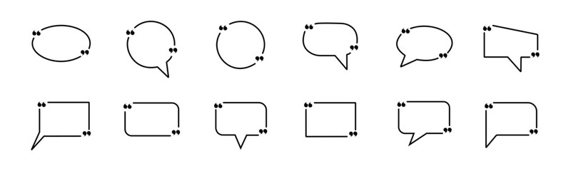 quote box frame vector set. Various speech bubble shapes and quotation marks for design use.