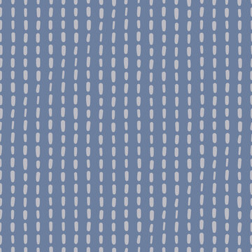 Vertical lines seamless patterned design. Doodle stitching illustrated vector background in gray and blue.