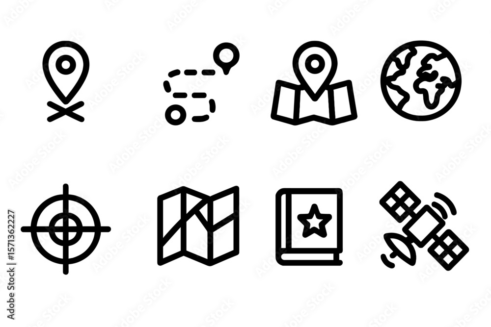 Poster navigation and location icons vector illustration for map design and travel planning