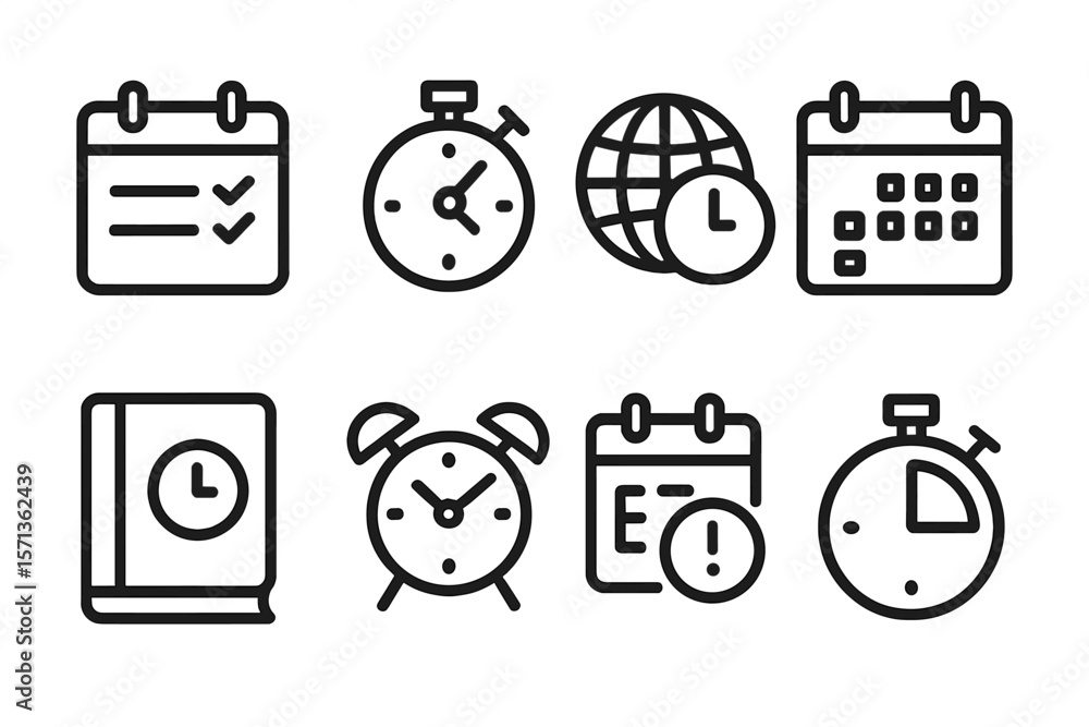 Poster set of time management and scheduling vector illustration in minimalist style for digital and print 
