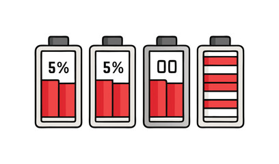 Four battery icons showing different levels of charge from low to full