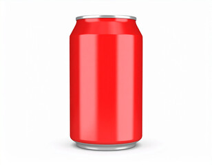 A solitary vibrant red aluminum soda or beverage can isolated against a clean white background presented for design projects.