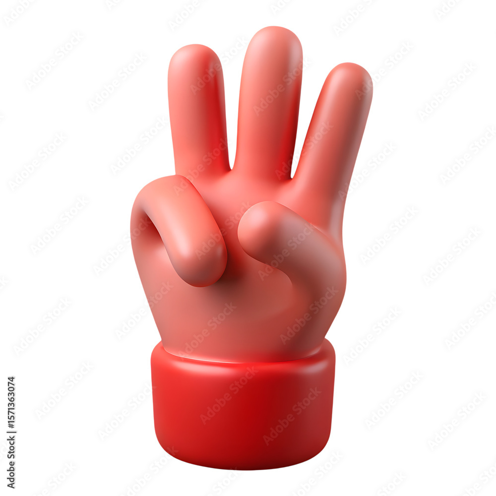 Poster 3d icon of a pink hand showing the number three, isolated on transparent background
