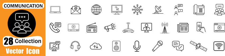 Communication Icons Pack. Thin line icons set. Flat icon collection set. Simple vector icons
