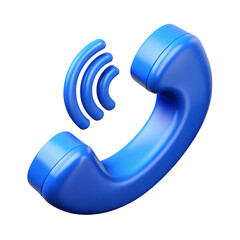 3d icon of a blue telephone receiver with sound waves, isolated on transparent background © Pixel Commerce Co