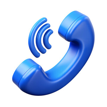3d icon of a blue telephone receiver with sound waves, isolated on transparent background