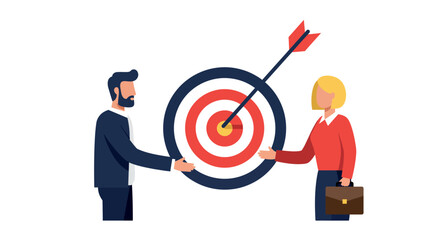 Business strategy meeting vector illustration for target achievement and goal setting