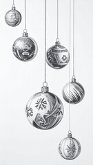 Black and White Hanging Christmas Ornaments Illustration