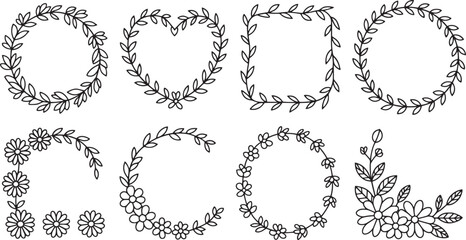 Floral leaf frames and borders circular