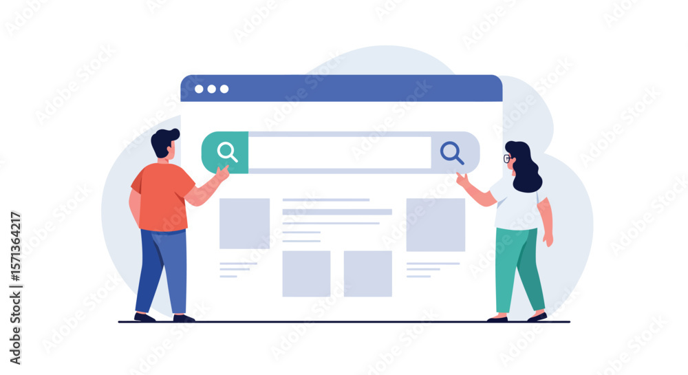 Aufkleber collaborative search experience vector illustration for digital communication and web design project