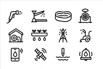 Smart irrigation vector illustration set featuring watering systems for efficient garden management