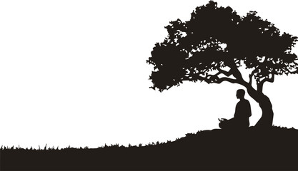 Silhouette of a loving couple and child under a tree in a park with a beautiful sky illustration.