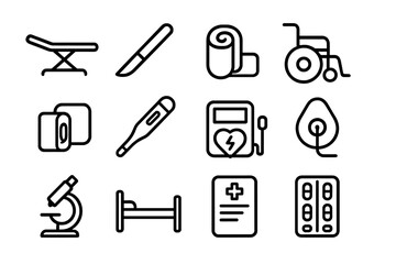 Fototapeta premium Medical equipment icons vector illustration - flat style design for health and wellness