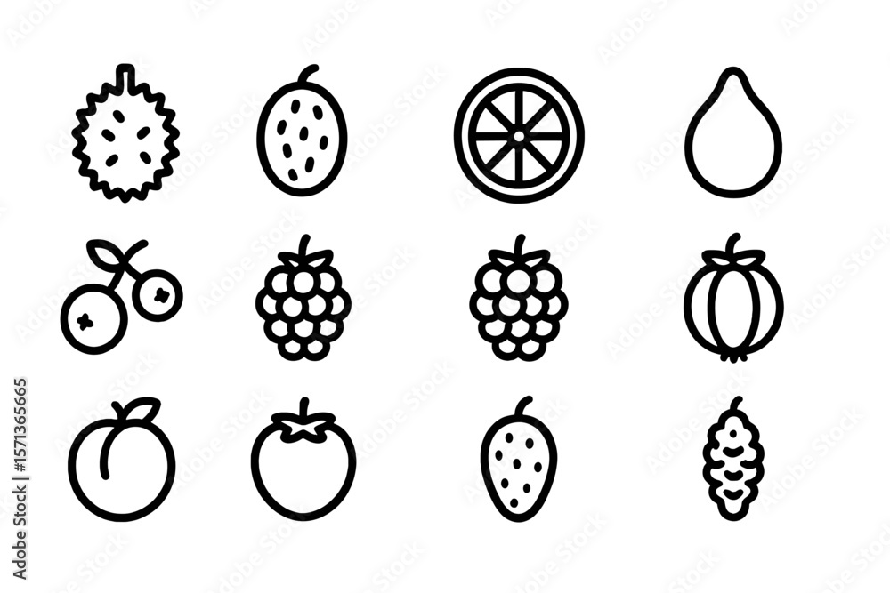 Poster flat style fruit icon set vector illustration for design and print projects