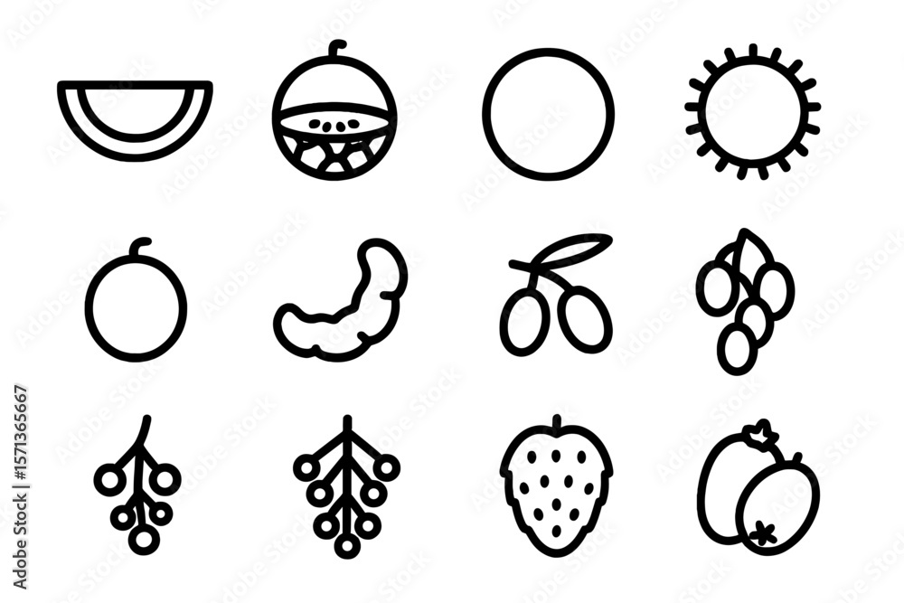 Poster minimalist fruit line icons vector illustration for graphic design and web projects