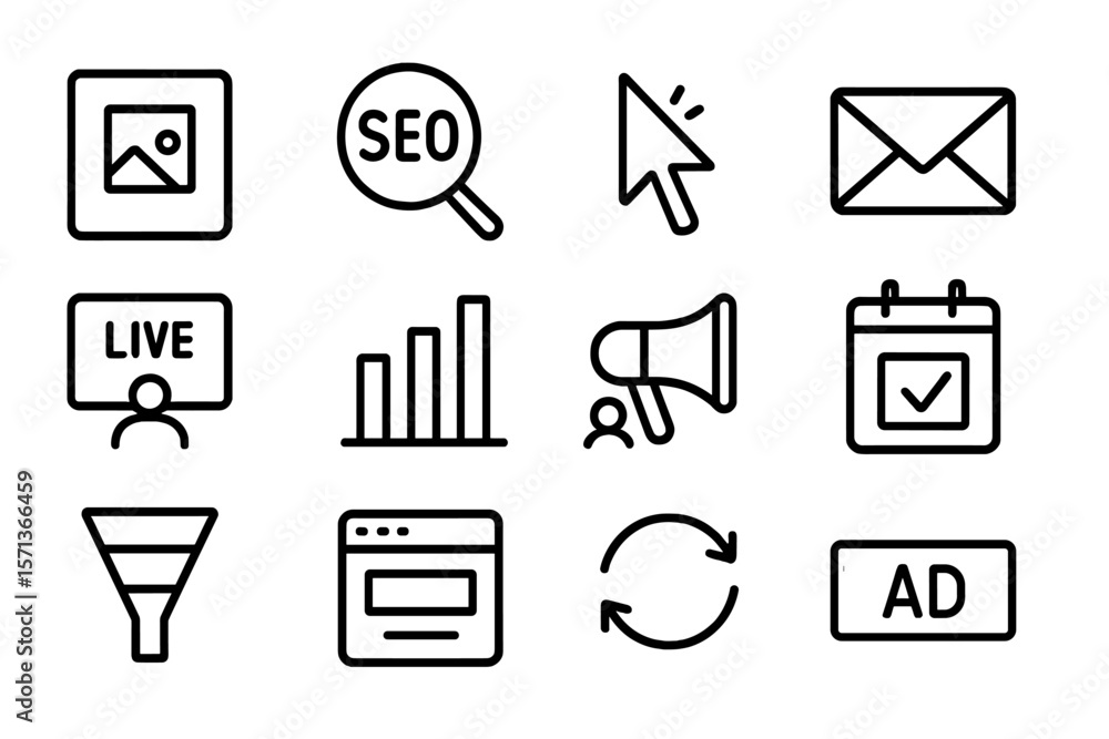 Aufkleber digital marketing icons vector illustration in line style for web and print design