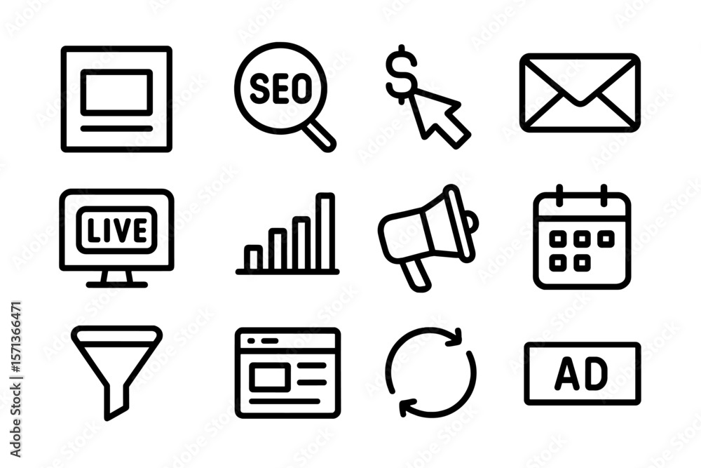 Poster digital marketing icons set vector illustration for web and print design