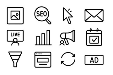 Digital marketing icons vector illustration in line style for web and print design
