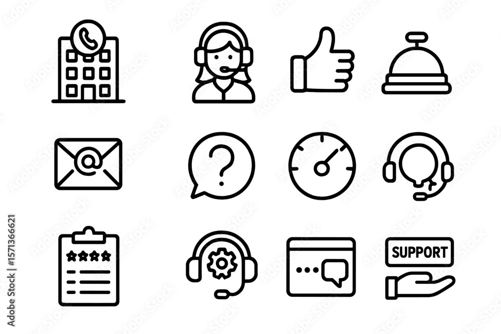 Poster customer service and support icons vector illustration for design and print projects