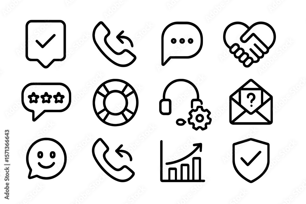 Poster customer support and communication icons vector illustration - minimalist design for print and digit