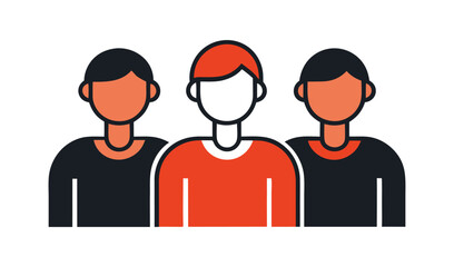 Fototapeta premium Stylized illustration of three diverse people standing together in a group