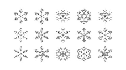 Elegant Line Art Snowflake Collection: Vector Winter Season Clip Art Set
