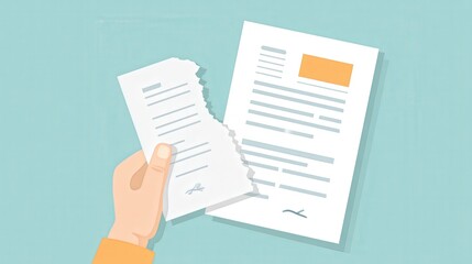 financial trouble loan emergency concept. Hand holding torn paper with document on a blue background.